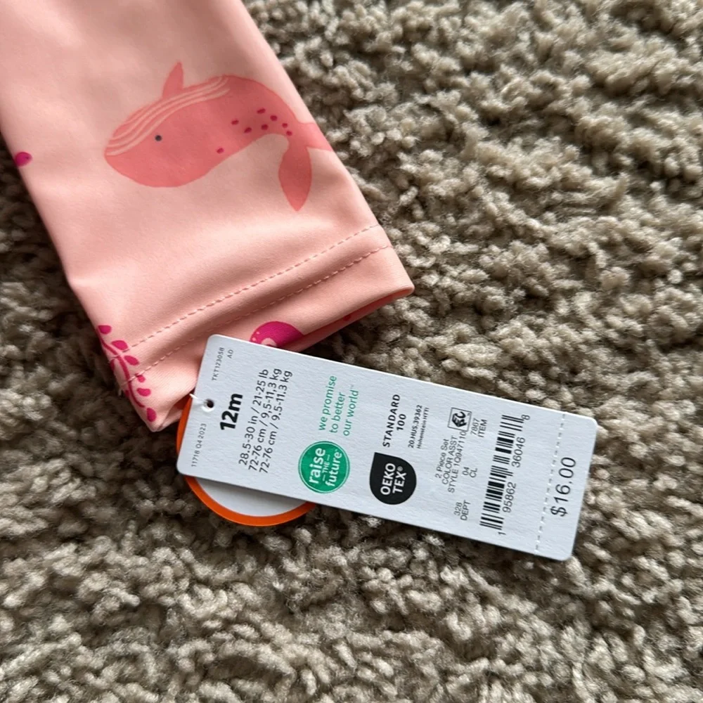265 NWT Carter's Just One You Baby Girls' Long Sleeve Sealife Rash Guard Set 12M